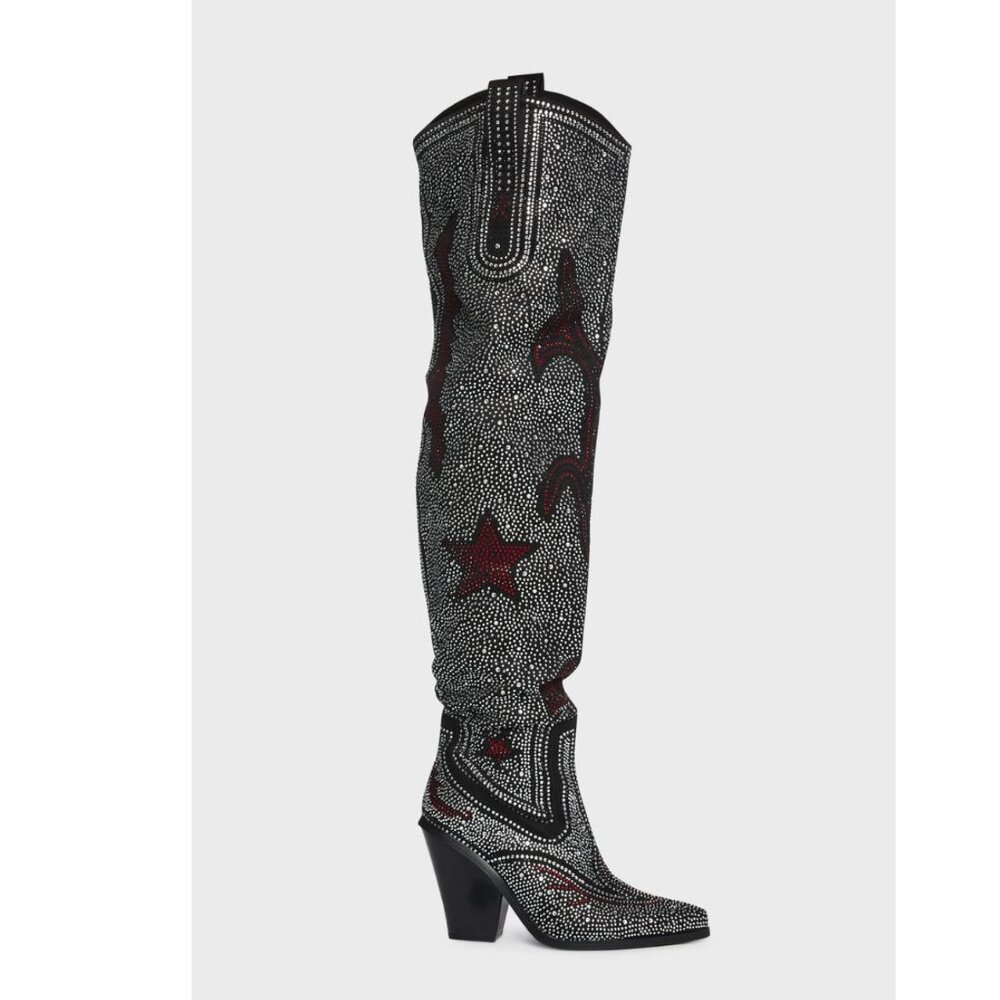 NWOT Azalea Wang Jolee Knee High Rhinestone Cowboy Boots - Picture 2 of 5